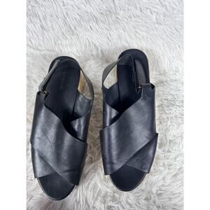Vince Sandals Womens 10M Black Leather Cross Strap Espadrille Platform Slingback